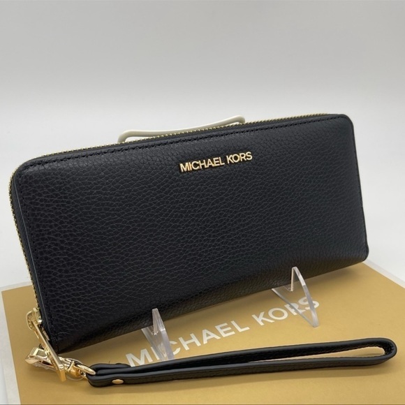 Michael Kors Large Continental Wallet Wristlet Leather Rich Black - Picture 3 of 8